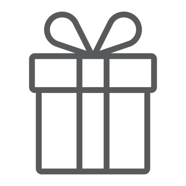 Hediye kutusu satırı simgesi, mevcut ve tatil, işareti vektör grafik, bir doğrusal model beyaz bir arka planda eps 10 paketi.