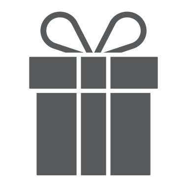 Hediye kutusu glif simgesi, mevcut ve tatil, işareti vektör grafik, bir katı model beyaz bir arka planda eps 10 paketi.