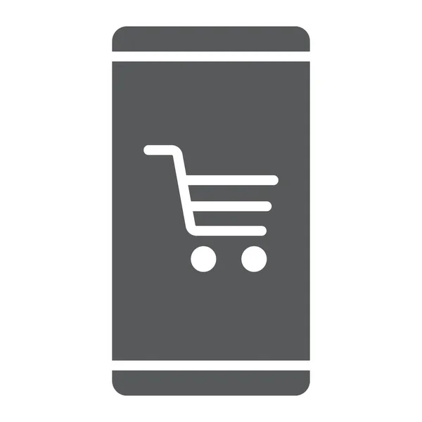 Smartphone com ícone de glifo de aplicativo de loja aberta, e-commerce e marketing, comprar on-line sinais gráficos vetoriais, um padrão sólido em um fundo branco, eps 10 . — Vetor de Stock