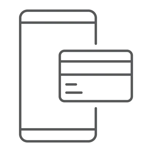 Cartão de crédito no ícone de linha fina do smartphone, e-commerce e marketing, gráficos vetoriais de sinal de pagamento on-line, um padrão linear em um fundo branco, eps 10 . —  Vetores de Stock