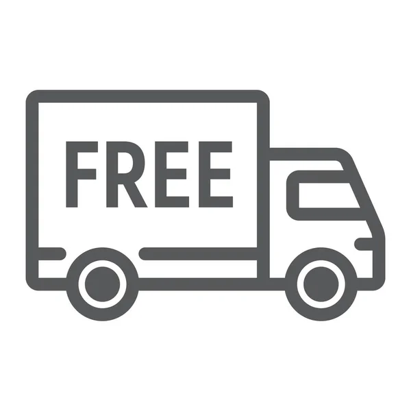 Icono de línea de entrega gratuita, comercio electrónico y marketing, gráficos vectoriales de señales de servicio de camiones, un patrón lineal sobre un fondo blanco, eps 10 . — Vector de stock