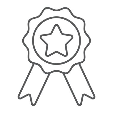 Şeritler ince çizgi simgesi, e ticaret ve Ödülü, kalite işareti vektör grafikleri ile rozet, beyaz bir arka planda eps 10 doğrusal bir desen.