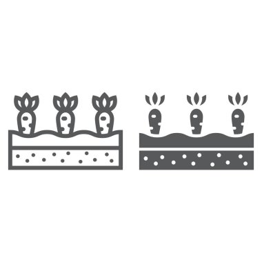 Büyüyen havuç çizgi ve glif simgesi, tarım ve tarım, sebze işareti vektör grafikleri, doğrusal model beyaz bir arka planda eps 10.