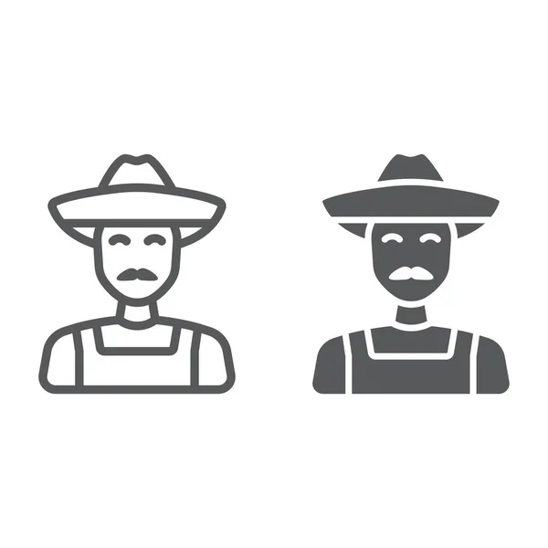 Línea del agricultor y el icono del glifo, la agricultura y la agricultura, hombre de granja signos gráficos vectoriales, un patrón lineal sobre un fondo blanco, eps 10 . — Vector de stock