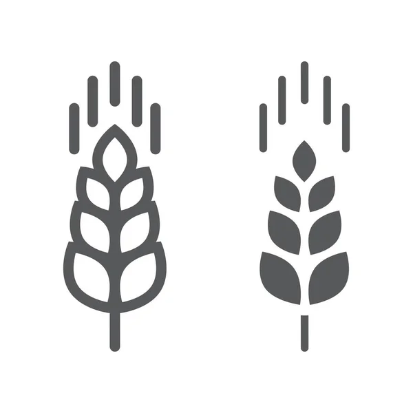 小麦穗线和字形图标, 农业和农业, 谷物符号矢量图形, 在白色背景上的线性模式, eps 10. — 图库矢量图片