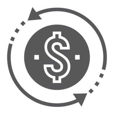 Getirisi yatırım glif simgesi, geliştirme ve iş, para iade oturum vektör grafikleri, beyaz bir arka planda eps 10 katı bir desen.