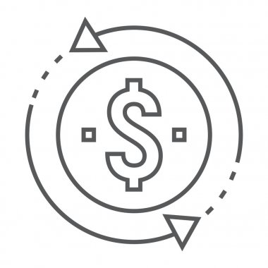 Yatırım ince çizgi simgesine dönüş, geliştirme ve iş, para iade oturum vektör grafikleri, doğrusal model beyaz bir arka planda eps 10.