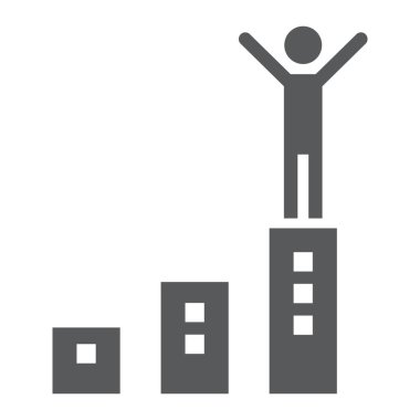 Başarı glif simgesi, geliştirme ve iş, kazanan işareti vektör grafikleri, beyaz bir arka planda eps 10 katı bir desen.