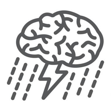 Beyin fırtınası satırı simgesi, geliştirme ve iş, creativivty işareti vektör grafikleri, doğrusal model beyaz bir arka planda eps 10.