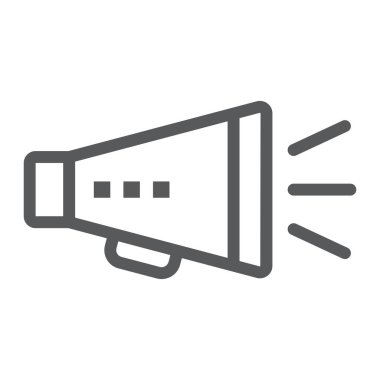 Promosyon satırı simgesi, geliştirme ve iş, hoparlör işareti vektör grafikleri, doğrusal model beyaz bir arka planda eps 10.