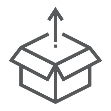 Ürün Açıklaması satırı simgesi, geliştirme ve iş, aç kutusunun işareti vektör grafikleri, doğrusal model beyaz bir arka planda eps 10.