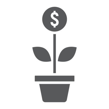 Başarılı yatırım glif simgesi, geliştirme ve iş, para büyüme işareti vektör grafikleri, beyaz bir arka planda eps 10 katı bir desen.