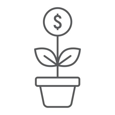 Başarılı yatırım ince çizgi simgesi, geliştirme ve iş, para büyüme işareti vektör grafikleri, doğrusal model beyaz bir arka planda eps 10.