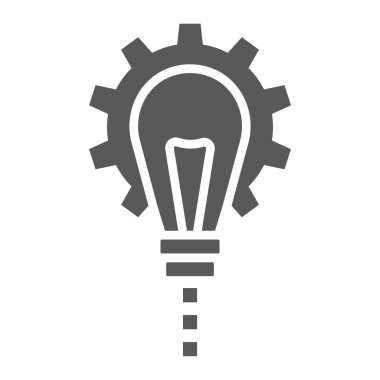 Ürün geliştirme glif simgesi, geliştirme ve iş, dişli işareti vektör grafikleri, doğrusal model beyaz bir arka planda eps 10 ampul.