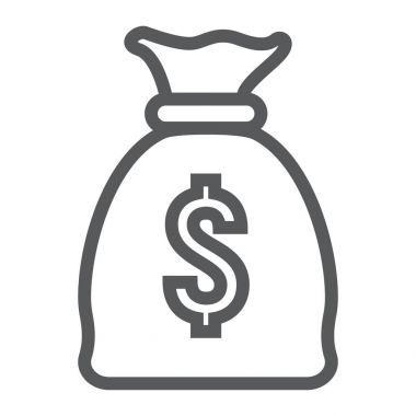 Para çantası satırı simgesi, finans ve iş işareti vektör grafikleri, doğrusal model beyaz bir arka planda eps 10 kar,.