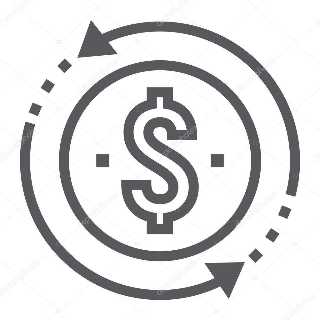Return on investment line icon, development and business, money back sign vector graphics, a linear pattern on a white background, eps 10.