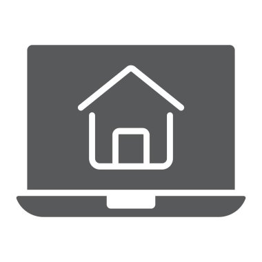 Online ev alışveriş glif simgesi, Emlak ve ev, işareti vektör grafikleri, beyaz bir arka planda eps 10 katı bir model arama.