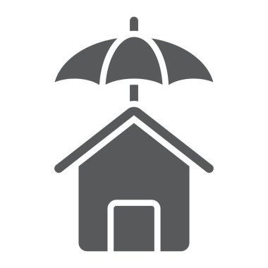 Ev koruma glif simgesi, gayrimenkul ve ev, sigorta işareti vektör grafikleri, beyaz bir arka planda eps 10 katı bir desen.