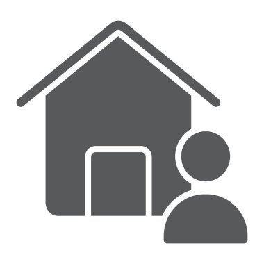 Emlakçı glif simgesi, Emlak ve ev, kişi işareti vektör grafikleri, beyaz bir arka planda eps 10 katı bir desen.