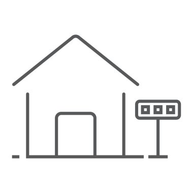 Ev kira ince çizgi simgesi, gayrimenkul ve ev, Satılık işareti vektör grafikleri, doğrusal model beyaz bir arka planda eps 10 için.