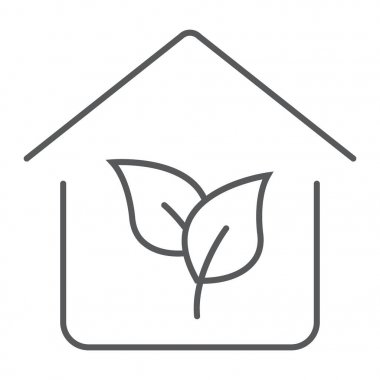 Eko ev ince çizgi simgesi, Emlak ve ev, ekoloji işareti vektör grafikleri, doğrusal model beyaz bir arka planda eps 10.