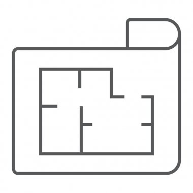İnce çizgi simgesi ev planı, gayrimenkul ve ev, mimari plan işareti vektör grafikleri, doğrusal model beyaz bir arka planda eps 10.