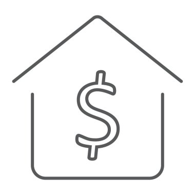 Doları evi ince çizgi simgesi, Emlak ve ev, satın işareti vektör grafikleri, doğrusal model beyaz bir arka planda eps 10.
