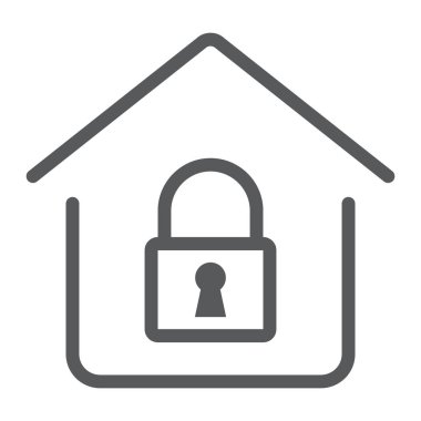 Ev kilit satırı simgesi, Emlak ve ev, güvenlik işareti vektör grafikleri, doğrusal model beyaz bir arka planda eps 10.