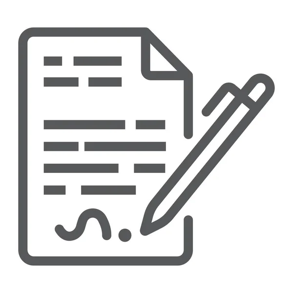 Icono de línea de contrato, acuerdo y firma, tratar gráficos vectoriales signo, un patrón lineal sobre un fondo blanco, eps 10 . — Vector de stock