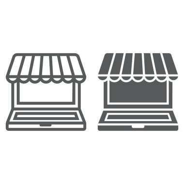 Pazar online çizgi ve glif simgesi, e ticaret ve pazarlama, online pazar işareti vektör grafikleri, doğrusal model beyaz bir arka planda eps 10.