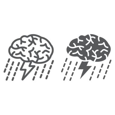 Beyin fırtınası satır ve karakter simgesi, geliştirme ve iş, creativivty işareti vektör grafikleri, doğrusal model beyaz bir arka planda eps 10.
