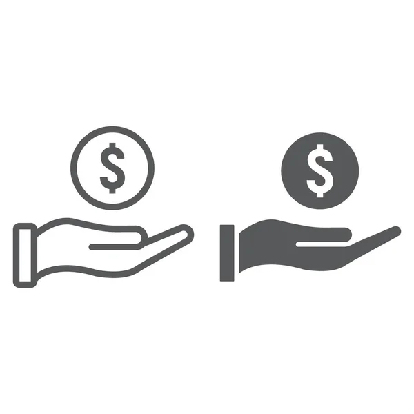 Moneda en línea de mano y glifo icono, comercio electrónico y marketing, gráficos vectoriales signo de ahorro, un patrón lineal sobre un fondo blanco, eps 10 . — Vector de stock