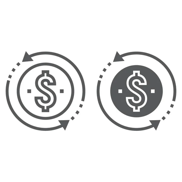 Retorno na linha de investimento e ícone de glifo, desenvolvimento e negócios, dinheiro de volta sinais gráficos vetoriais, um padrão linear em um fundo branco, eps 10 . —  Vetores de Stock