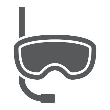 Maske glif simgesi, Dalış ve sualtı dalış şnorkel işareti vektör grafikleri, beyaz bir arka planda eps 10 katı bir desen.