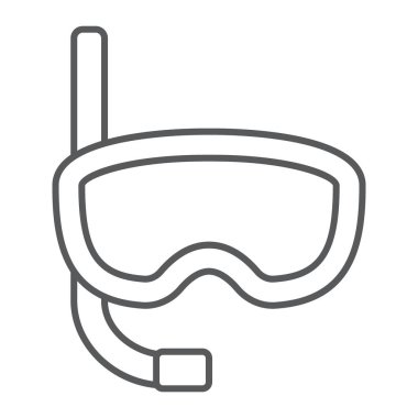 Maske ince çizgi simgesi, Dalış ve sualtı dalış şnorkel işareti vektör grafikleri, doğrusal model beyaz bir arka planda eps 10.