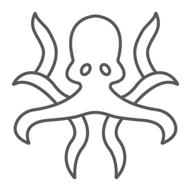 Ahtapot ince çizgi simgesi, hayvan ve su altı, su işareti vektör grafikleri, doğrusal model beyaz bir arka planda eps 10.