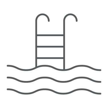 Yüzme Havuzu ince çizgi simgesi, Dalış ve su altı, havuzu uygulama işareti vektör grafikleri, doğrusal model beyaz bir arka planda eps 10.