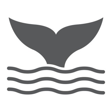 Balina kuyruğu glif simgesi, hayvan ve su altı, su işareti vektör grafikleri, beyaz bir arka planda eps 10 katı bir desen.