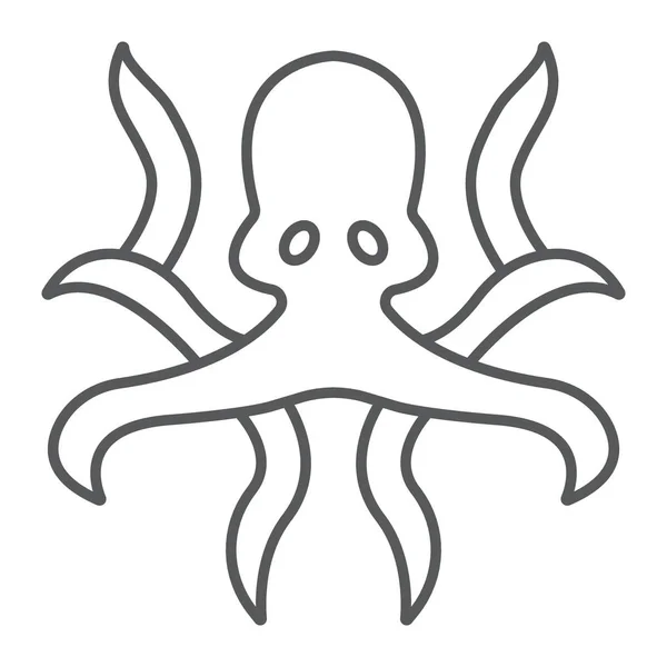 Icône de ligne mince poulpe, animal et sous-marin, graphiques vectoriels de signe aquatique, un motif linéaire sur un fond blanc, eps 10 . — Image vectorielle