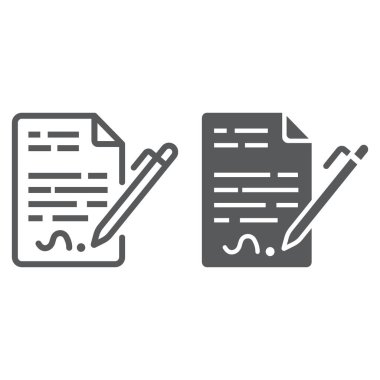 Sözleşme satırı ve glif simgesi, anlaşma ve işareti vektör grafik, bir doğrusal model beyaz bir arka planda eps 10 anlaşma imza.