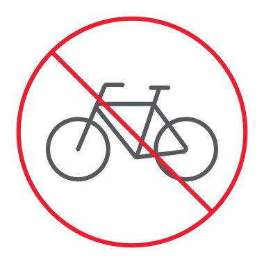 Hayır Bisiklet ince çizgi simgesi, yasak ve yasak, Bisiklet iz yok vektör grafikleri, doğrusal model beyaz bir arka planda eps 10.