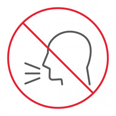 Sessizlik ince çizgi simgesi, yasak ve yasak, hayır ses işareti vektör grafikleri, doğrusal model beyaz bir arka planda eps 10 tutmak.