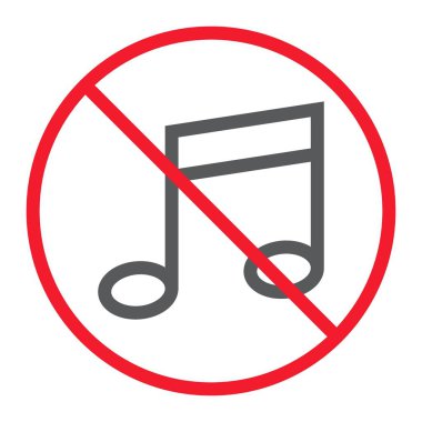 Hayır müzik satırı simgesi, yasak ve yasak, melodi yok vektör grafikleri, doğrusal model beyaz bir arka planda eps 10.
