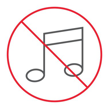 Hayır müzik ince çizgi simgesini, yasak ve yasak, melodi yok vektör grafikleri, doğrusal model beyaz bir arka planda eps 10.