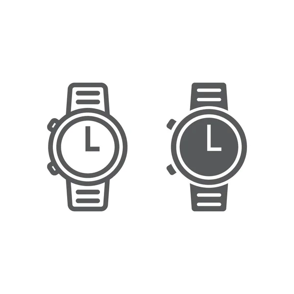 Icono de línea de reloj y glifo, reloj y tiempo, gráficos vectoriales de signos de inicio, un patrón lineal sobre un fondo blanco, eps 10 . — Vector de stock