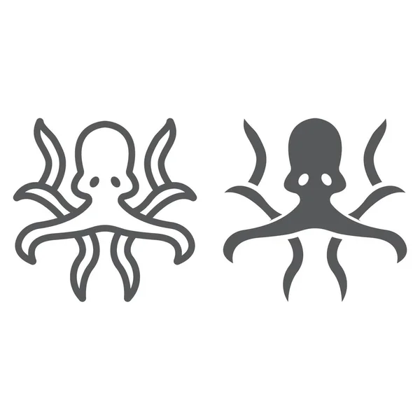 Linha Octopus e ícone de glifo, animal e subaquático, sinais gráficos vetoriais aquáticos, um padrão linear em um fundo branco, eps 10 . — Vetor de Stock