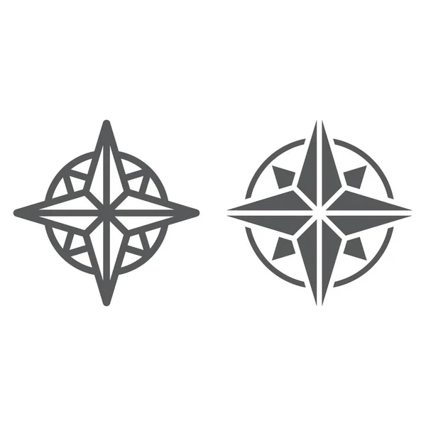 Kompasslinie und Glyphen-Symbol, Navigator und Geographie, Windrosenzeichenvektorgrafik, ein lineares Muster auf weißem Hintergrund, Folge 10. — Stockvektor