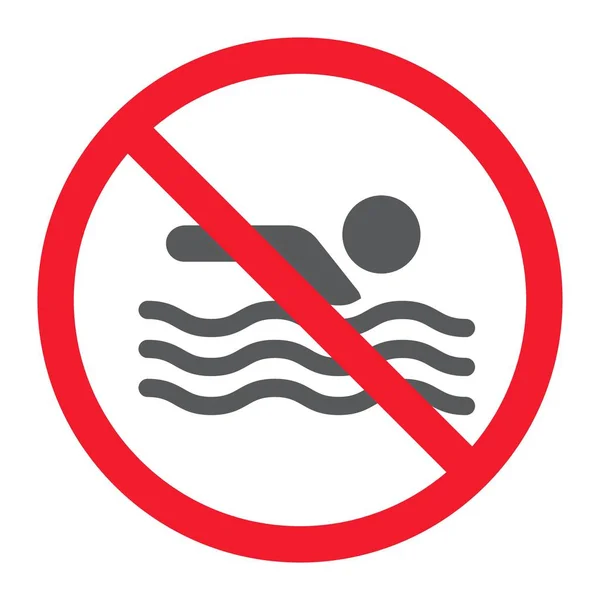 Žádné ikony glyfů plavání, zákaz a zakázáno, žádné znamení plavání vektorové grafiky, solidní vzor na bílém podkladu, eps 10. — Stockový vektor