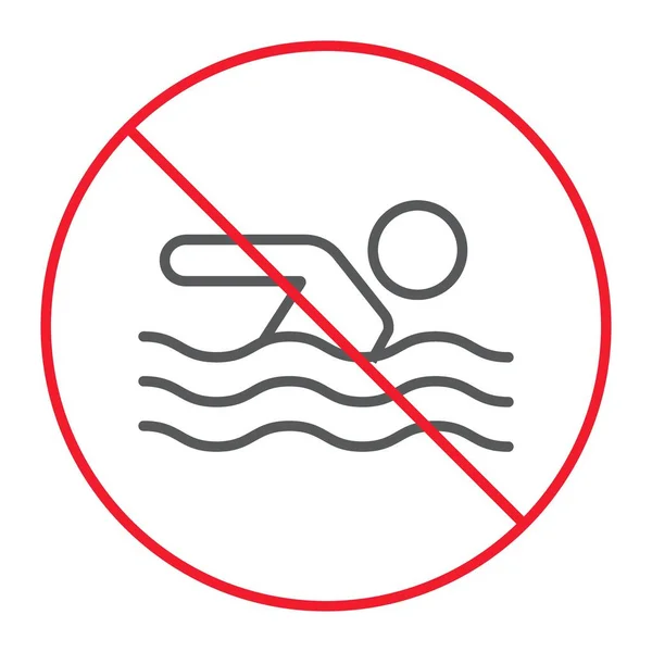 Žádná ikona tenká linie plavání, zákaz a zakázáno, žádné znamení plavání vektorové grafiky, lineární vzor na bílém podkladu, eps 10. — Stockový vektor