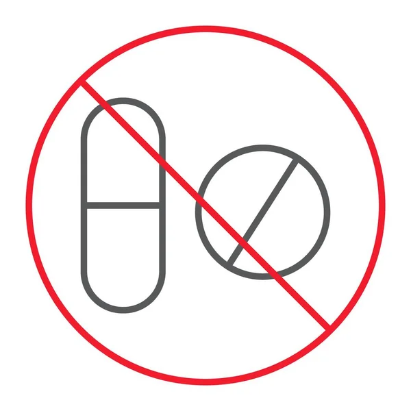 Никакие таблетки тонкой линии, запреты и запреты, векторная графика векторных знаков наркотиков, узор на белом фоне, eps 10 . — стоковый вектор